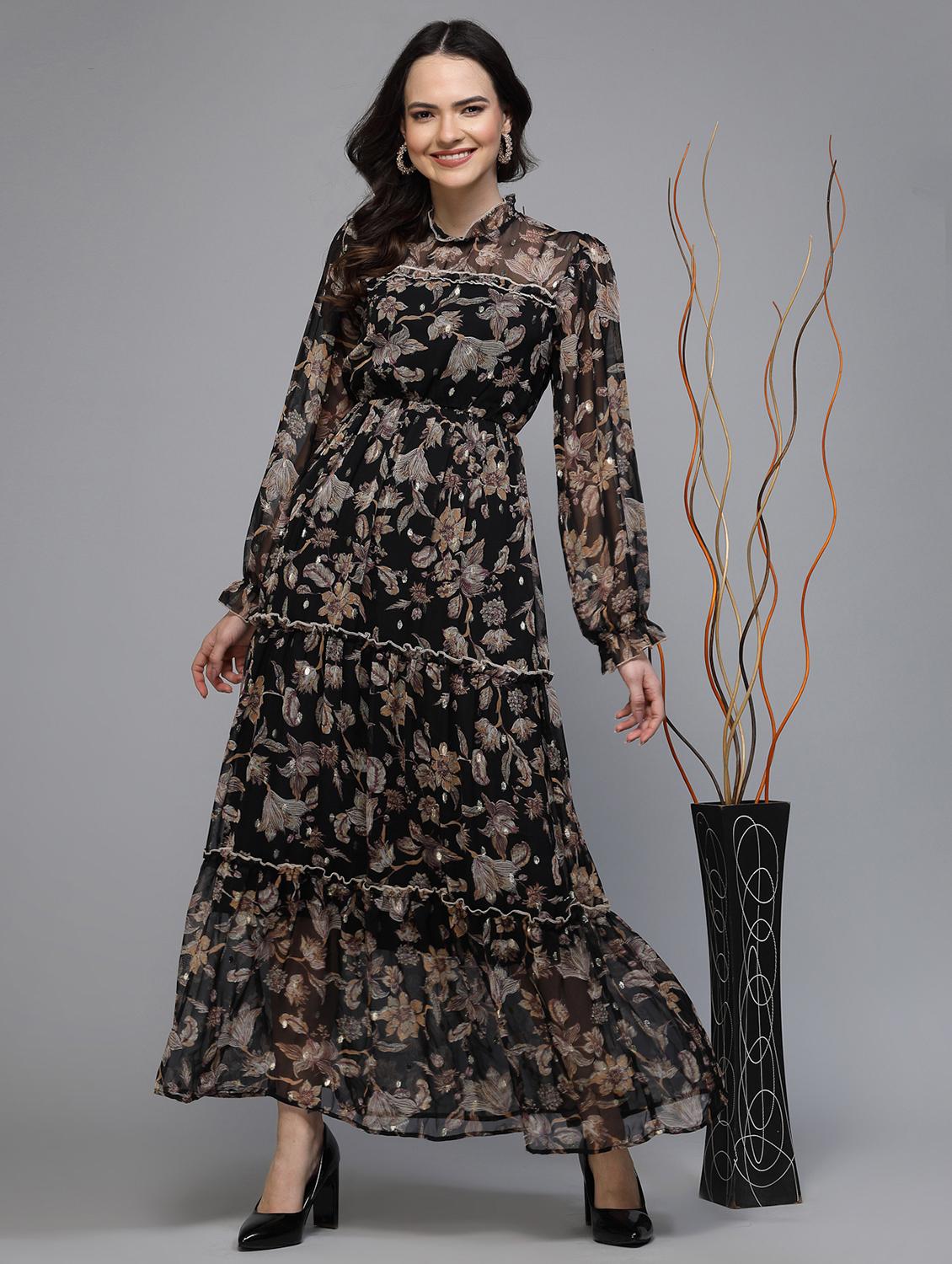women floral print long sleeve tiered dress - 22035592 - Zoom Image - 0