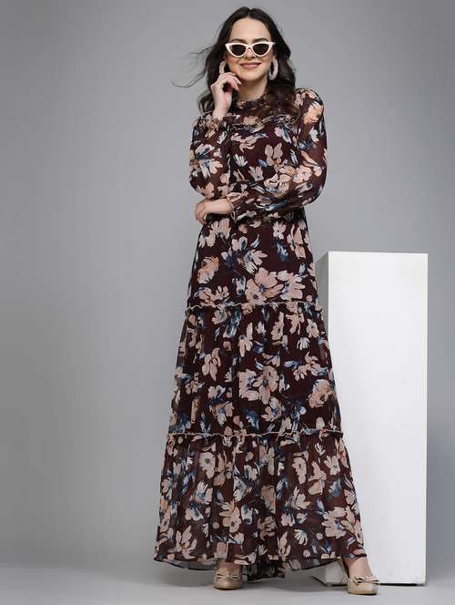 women floral print long sleeve tiered dress - 22035593 - Standard Image - 0