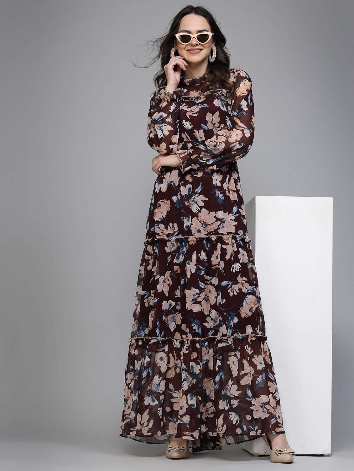 women floral print long sleeve tiered dress - 22035593 - Zoom Image - 0
