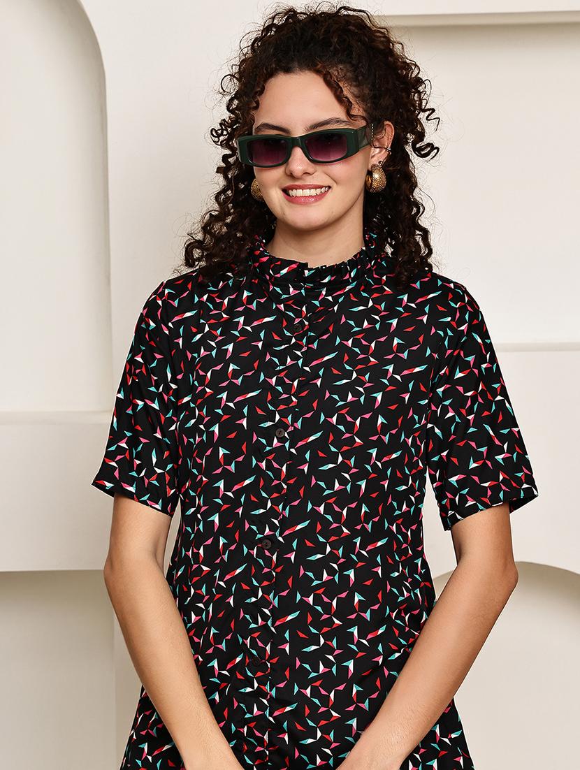 women black printed short sleeve regular top - 22035595 -  Zoom Image - 0