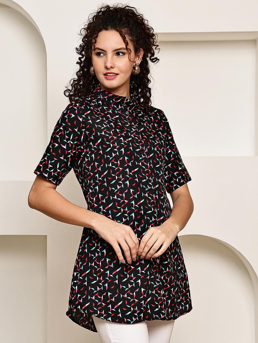 women black printed short sleeve regular top - 22035595 - Standard Image - 2