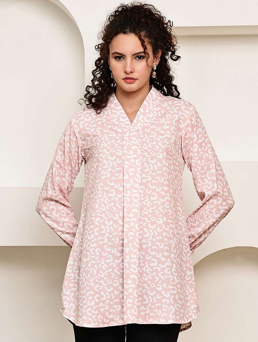 women pink animal print v-neck regular top