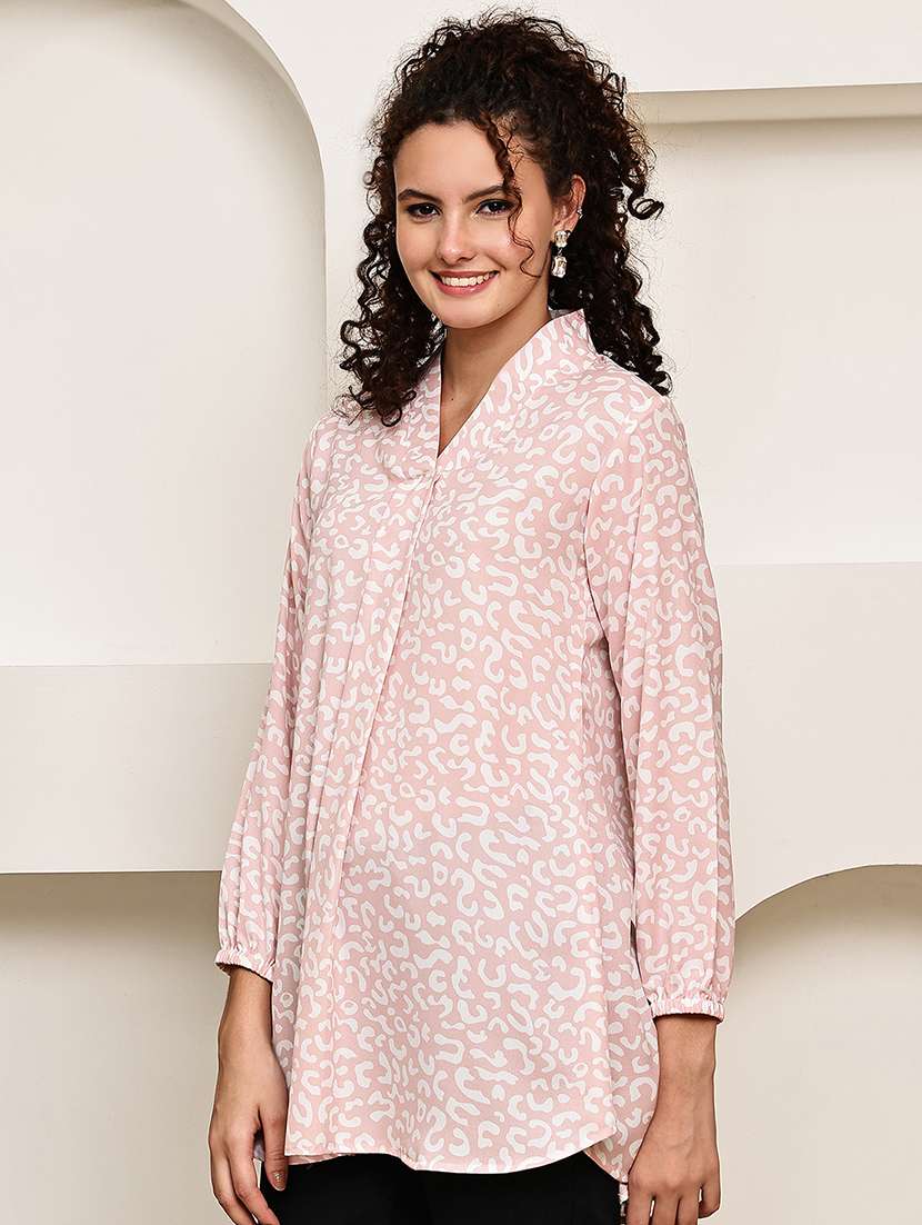 women pink animal print v-neck regular top - 22035597 - Standard Image - 2