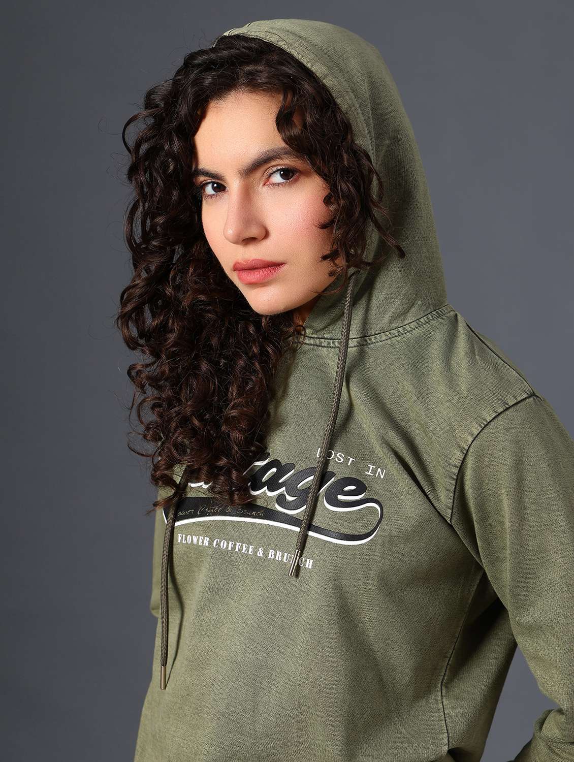 Olive Cotton Poly Blend Chest Print Sweatshirt - 22035633 -  Standard Image - 2