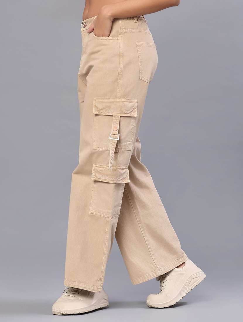 women solid mid rise relaxed fit cargo - 22035671 -  Standard Image - 2