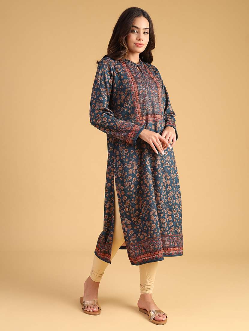 women self designed long sleeve woolen kurta