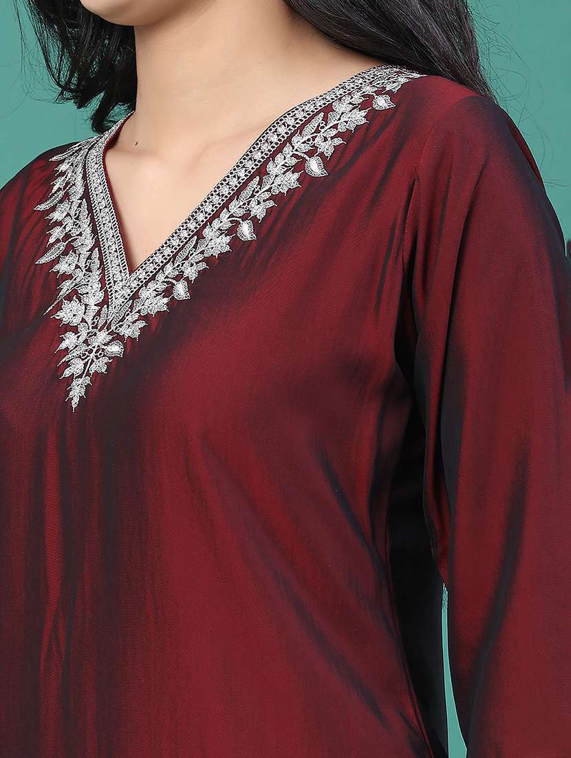 women solid with work v neck kurta legging set - 22035680 -  Standard Image - 2