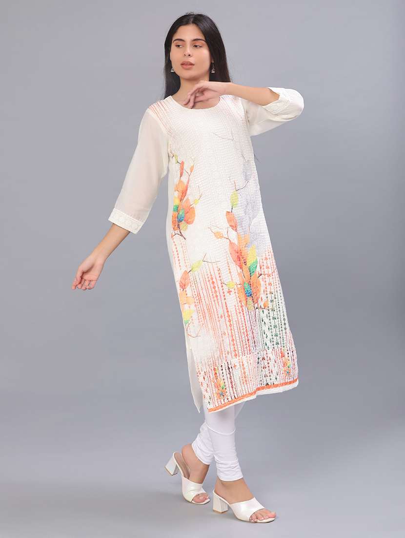 women printed three quarter sleeve straight kurta - 22035902 -  Standard Image - 2