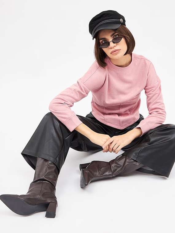women pink solid long sleeve sweatshirt - 22036502 - Standard Image - 2