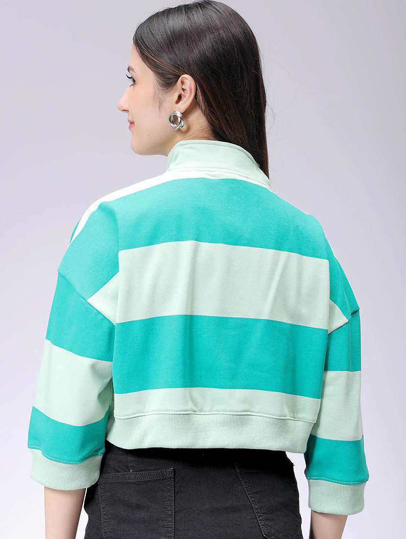 women striped stand collar cropped sweatshirt - 22036503 - Standard Image - 2
