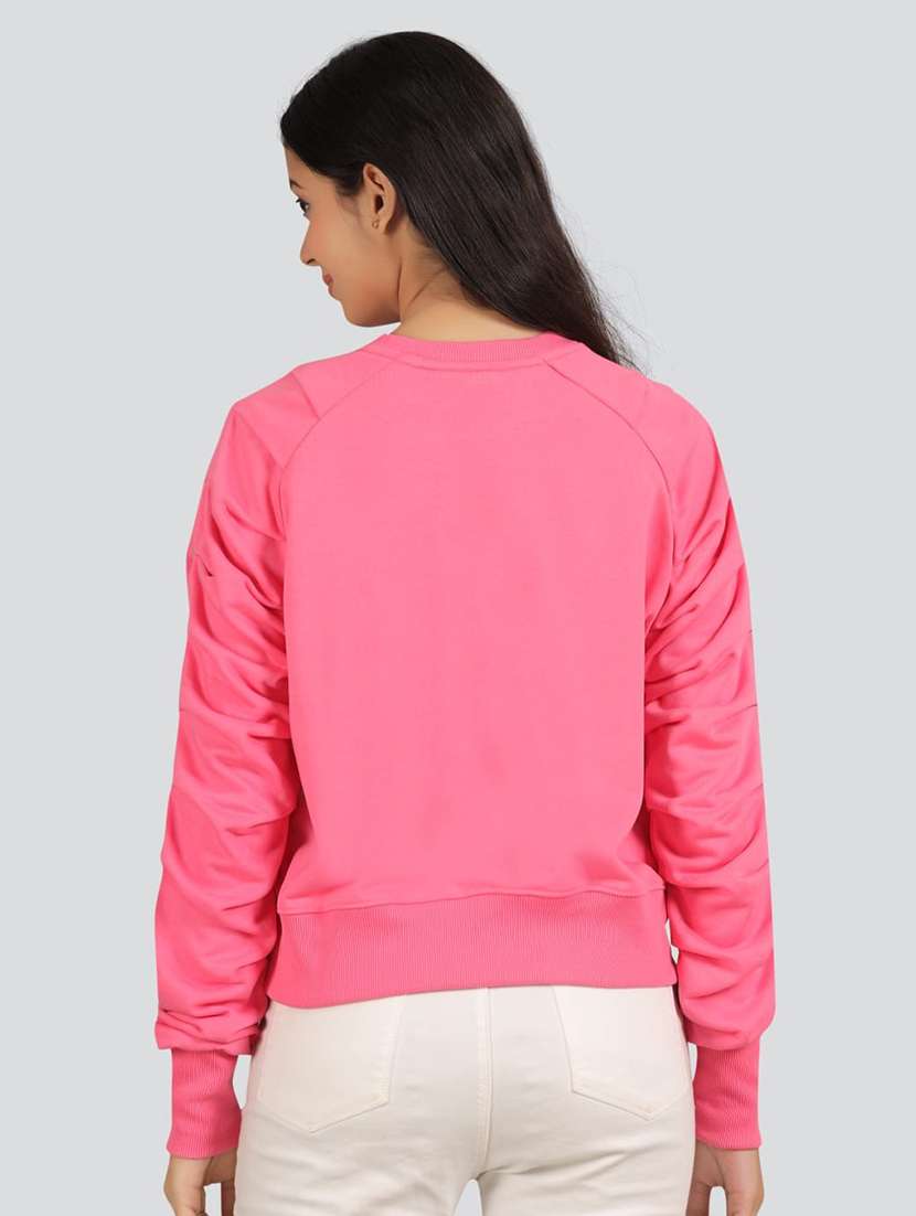 women pink solid long sleeve sweatshirt - 22036508 - Standard Image - 2