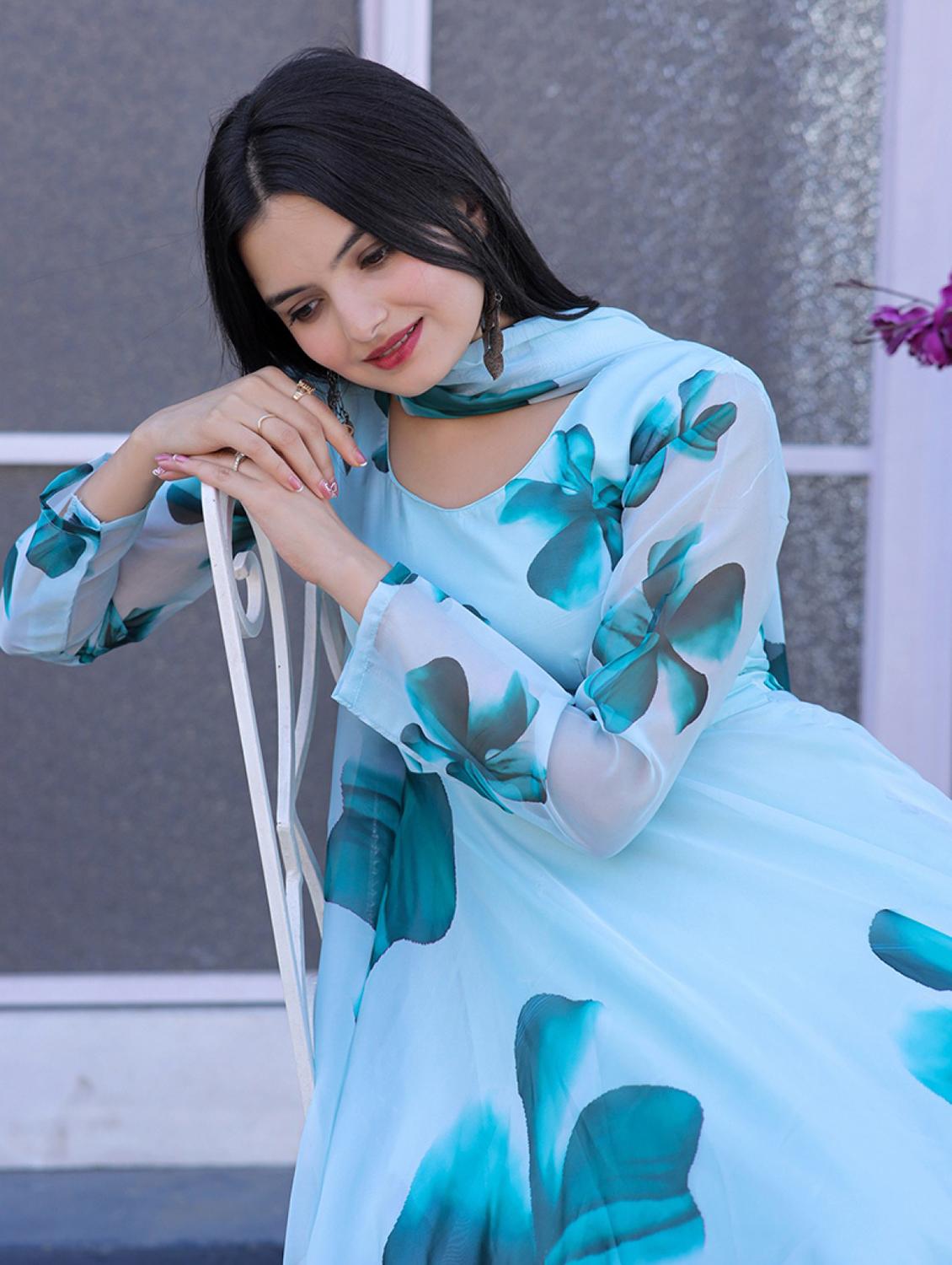 women floral print long sleeve anarkali kurta and dupatta set - 22036591 - Standard Image - 2
