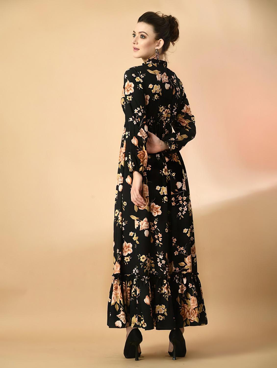 women floral print long sleeve tiered dress - 22036667 - Standard Image - 2