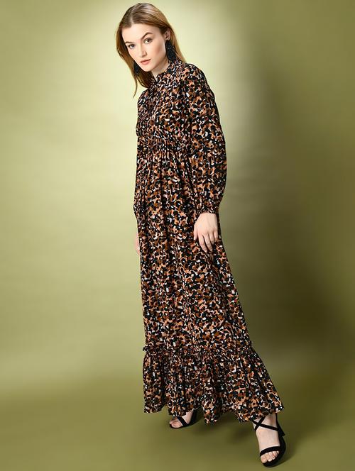women animal print long sleeve tiered dress - 22036668 -  Standard Image - 0