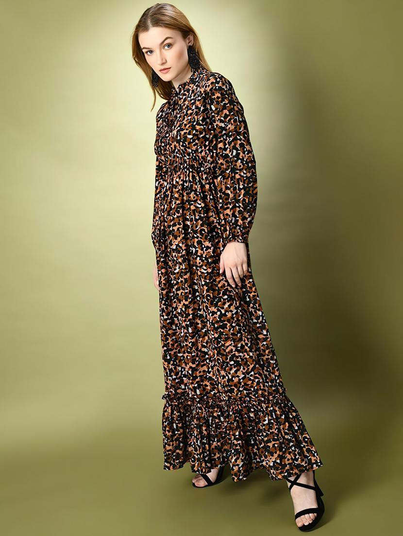 women animal print long sleeve tiered dress - 22036668 -  Zoom Image - 0