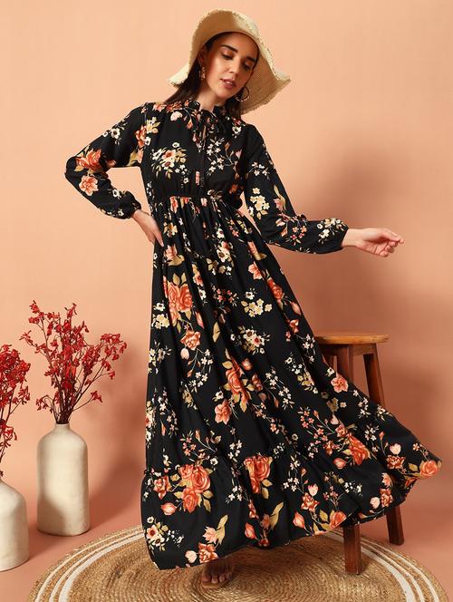 women floral print long sleeve tiered dress - 22036670 -  Standard Image - 0