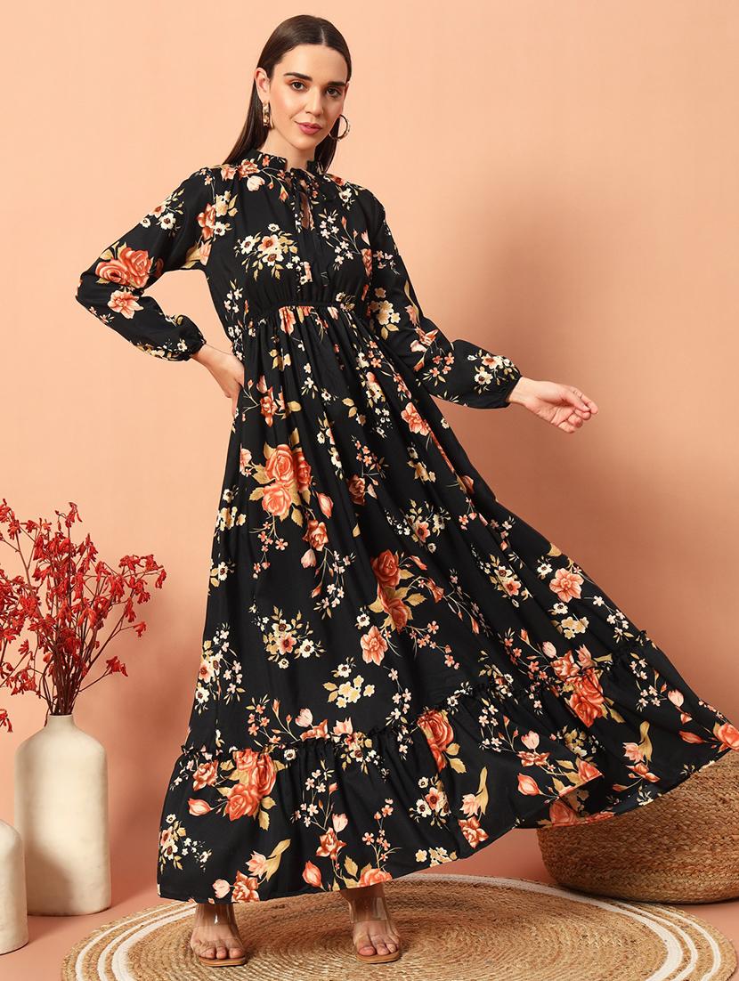 women floral print long sleeve tiered dress - 22036673 - Zoom Image - 0