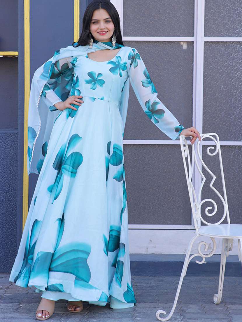 women floral printed long sleeve kurta dupatta set