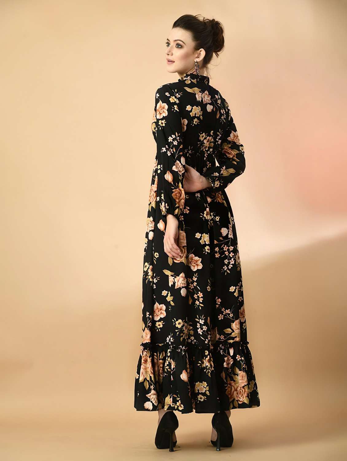 women floral printed long sleeve tiered maxi dress - 22036723 - Standard Image - 2