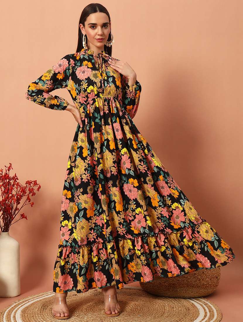 women floral printed long sleeve tiered maxi dress - 22036731 - Zoom Image - 0