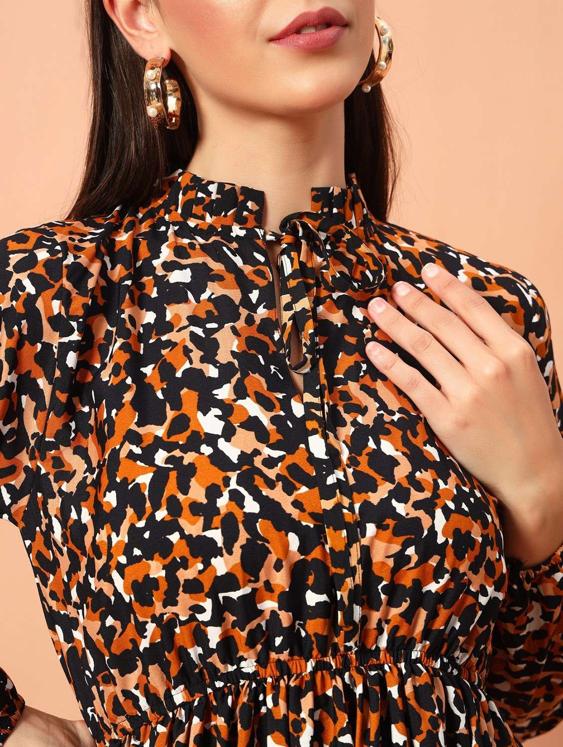 women animal printed long sleeve tiered maxi dress - 22036733 -  Standard Image - 2