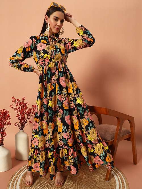 women floral printed long sleeve tiered maxi dress - 22036734 -  Standard Image - 0