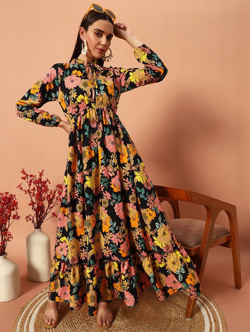 women floral printed long sleeve tiered maxi dress - 22036734 -  Zoom Image - 0
