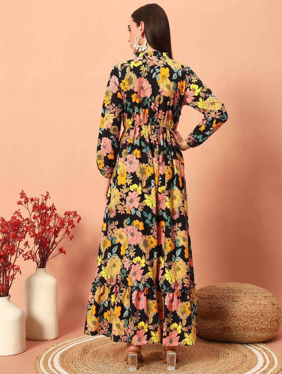 women floral printed long sleeve tiered maxi dress - 22036734 - Standard Image - 2