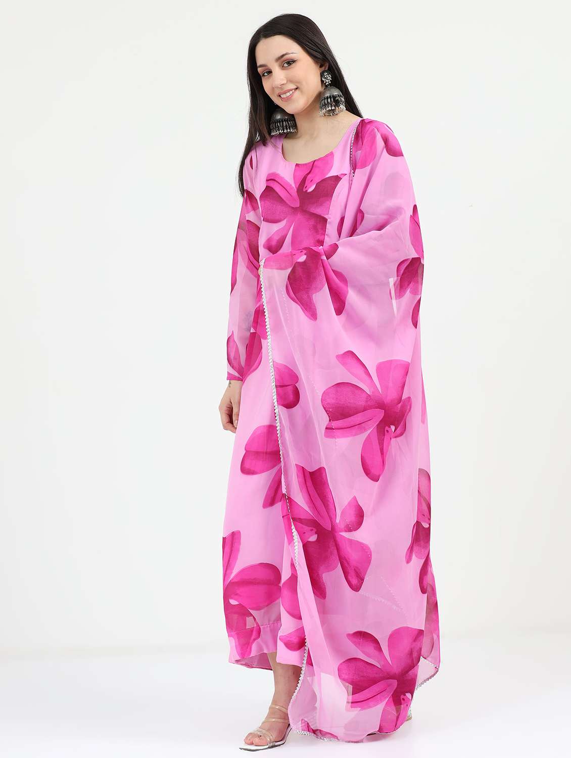 women floral printed long sleeve kurta dupatta set