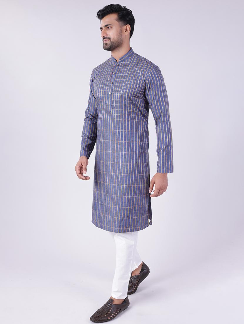 men checkered long sleeve kurta and pyjama set - 22036920 - Standard Image - 2