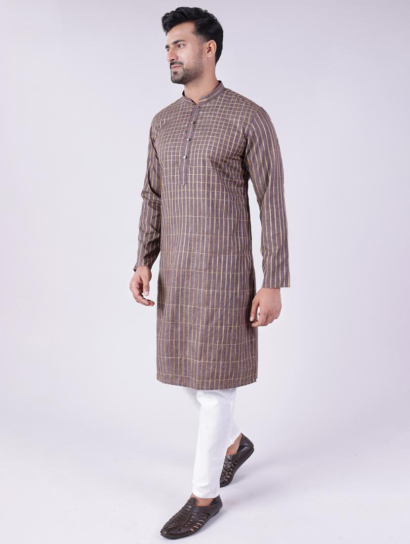 men checkered long sleeve kurta and pyjama set - 22036921 - Standard Image - 2