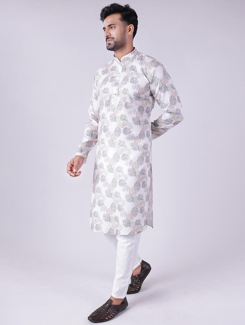men printed long sleeve kurta and pyjama set - 22036922 - Standard Image - 2