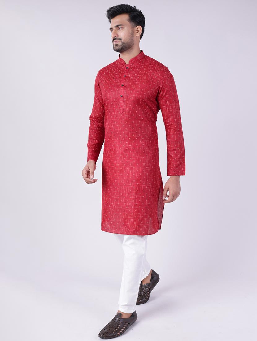 men printed long sleeve kurta and pyjama set - 22036925 - Standard Image - 2