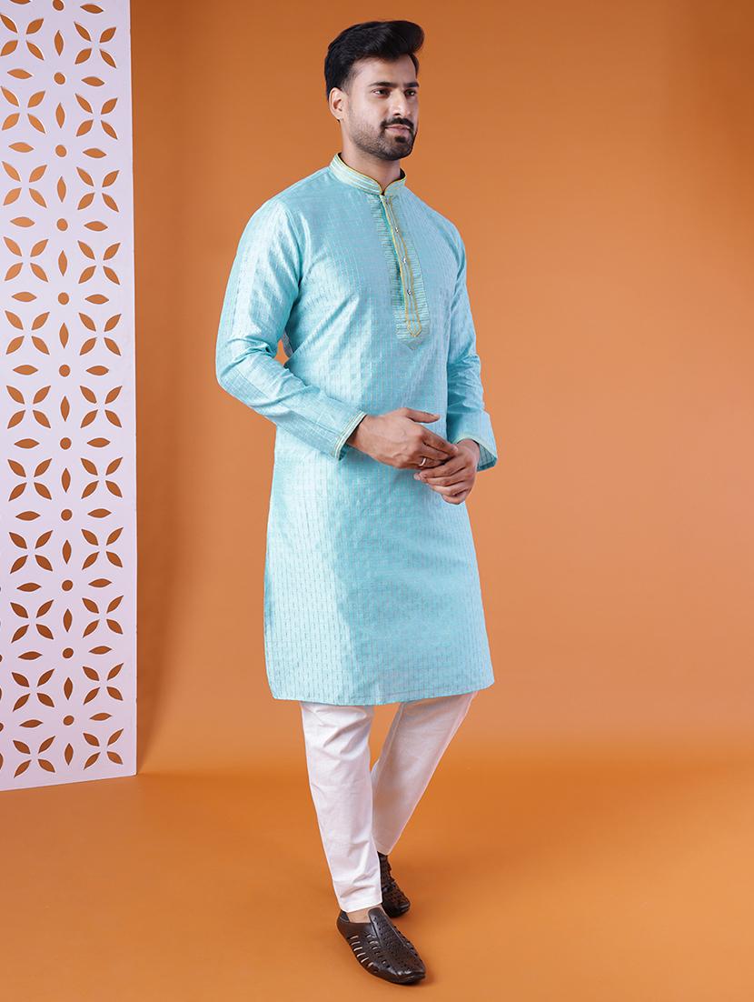 men self designed long sleeve kurta and pyjama set - 22036926 - Standard Image - 2
