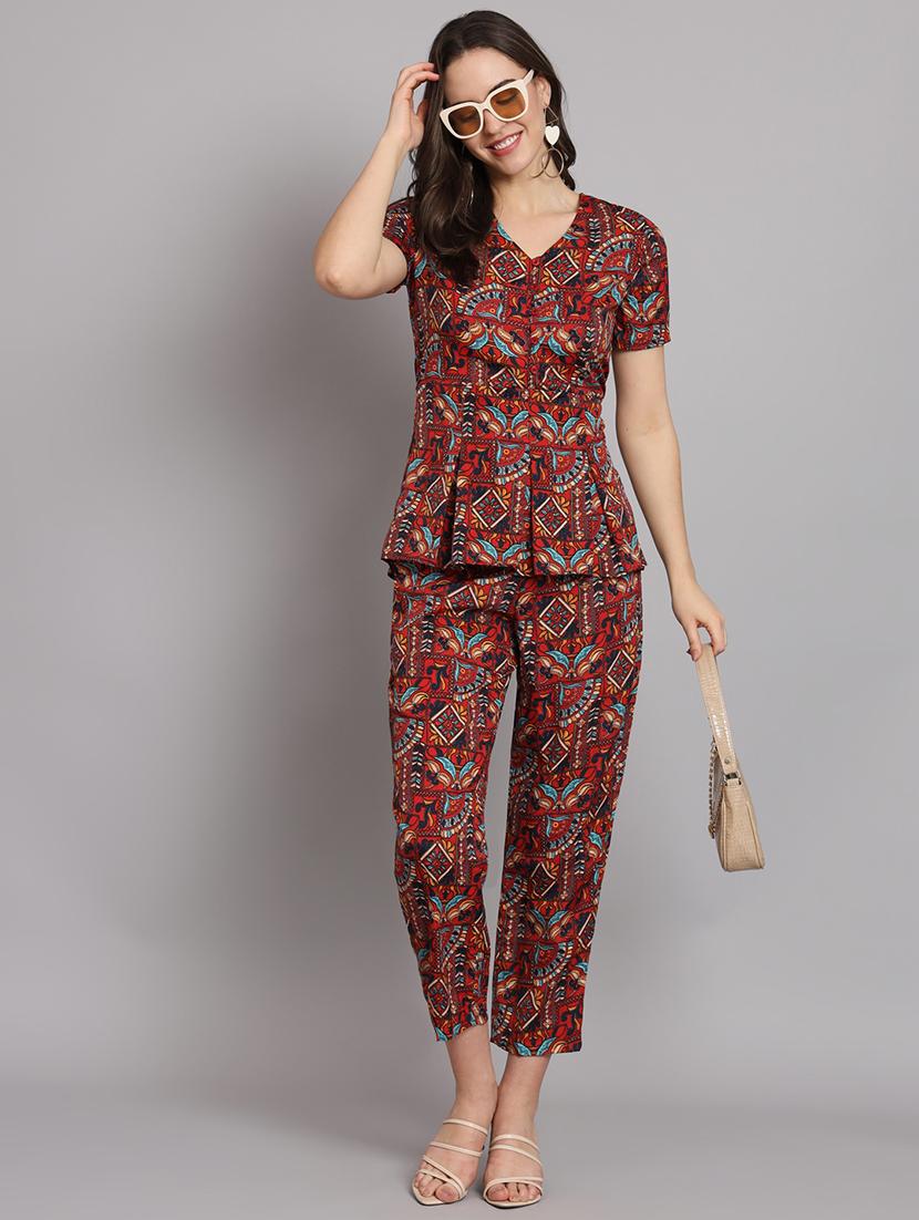 women printed top and trouser co-ord set - 22036929 - Standard Image - 2