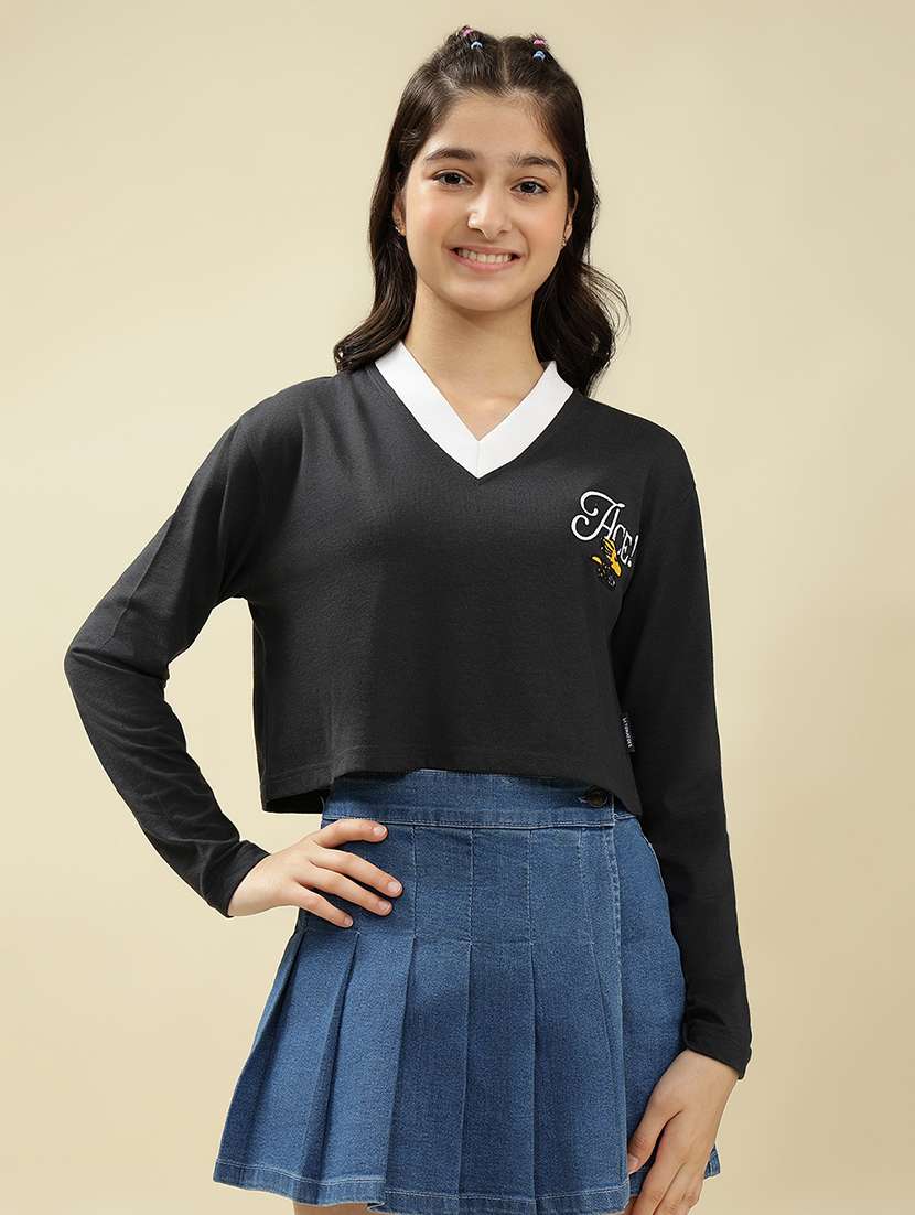 girls printed long sleeve crop top