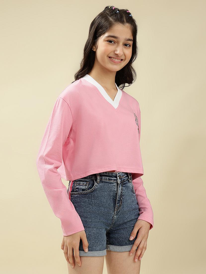 girls printed long sleeve crop top - 22036935 - Standard Image - 2