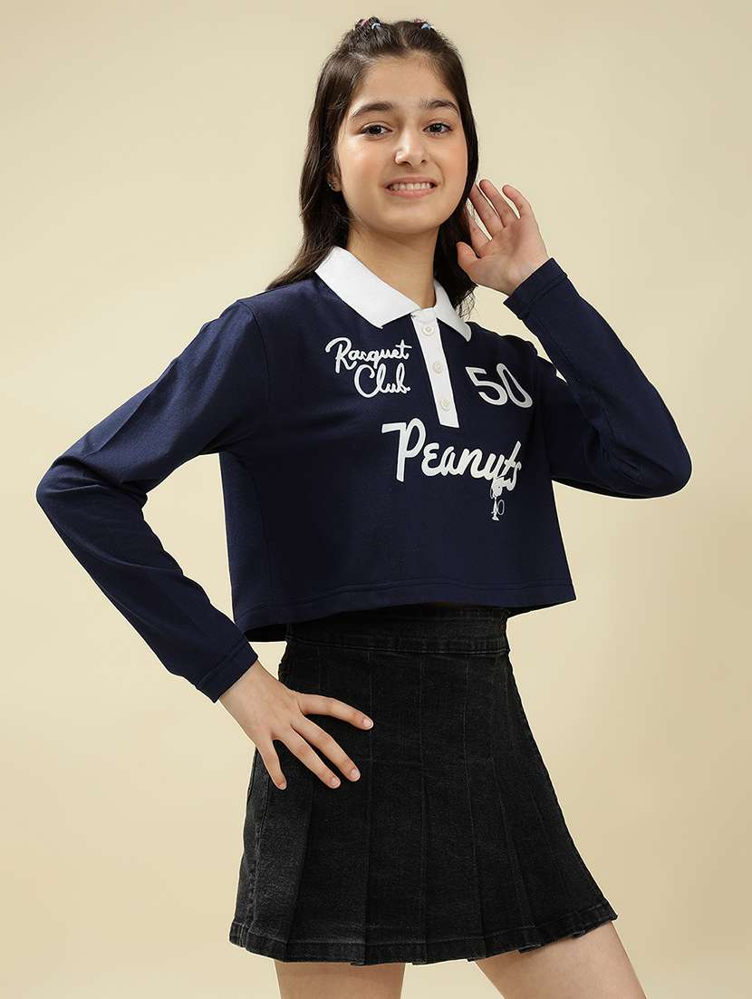 girls printed long sleeve crop top - 22036937 -  Standard Image - 2