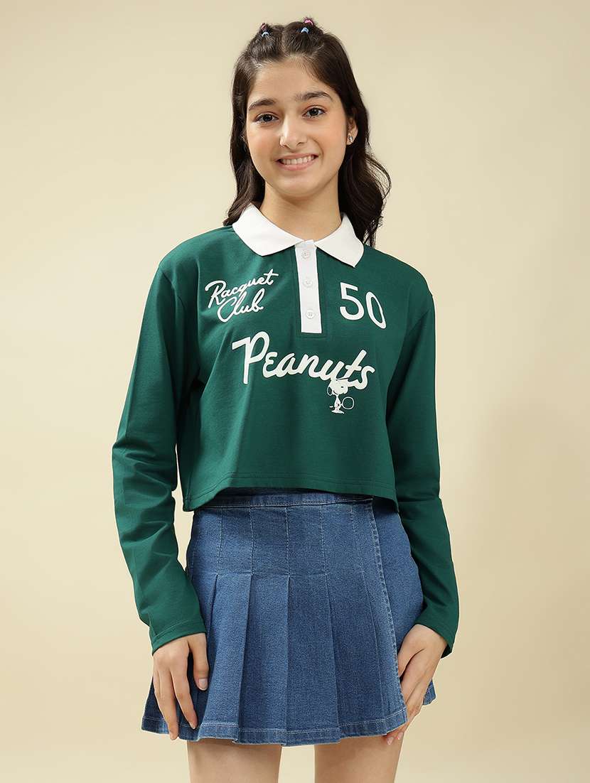 girls printed long sleeve crop top