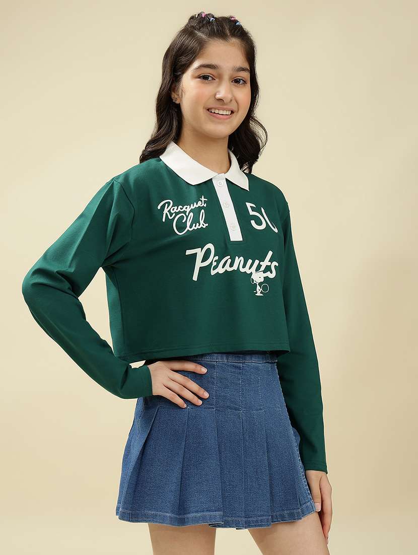girls printed long sleeve crop top - 22036938 - Standard Image - 2