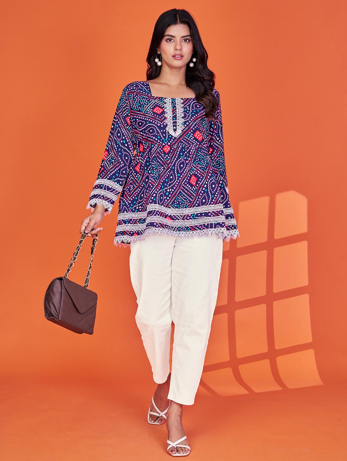 women printed long sleeve flared kurti - 22036974 - Standard Image - 2