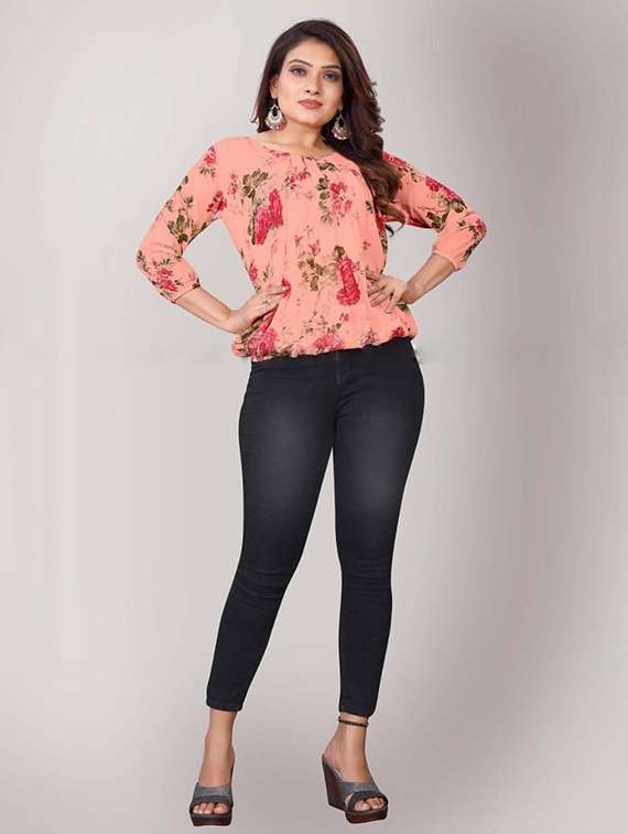 women floral print three quarter sleeve top - 22036977 -  Standard Image - 2