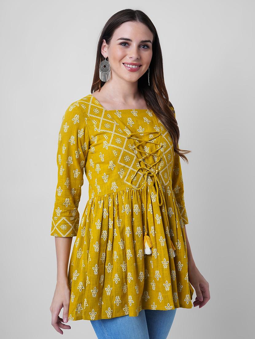 women printed three quarter sleeve flared kurti - 22036993 - Standard Image - 2