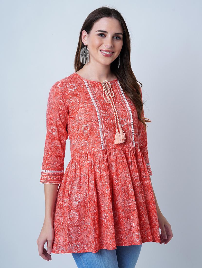 women printed three quarter sleeve flared kurti - 22036997 - Standard Image - 2
