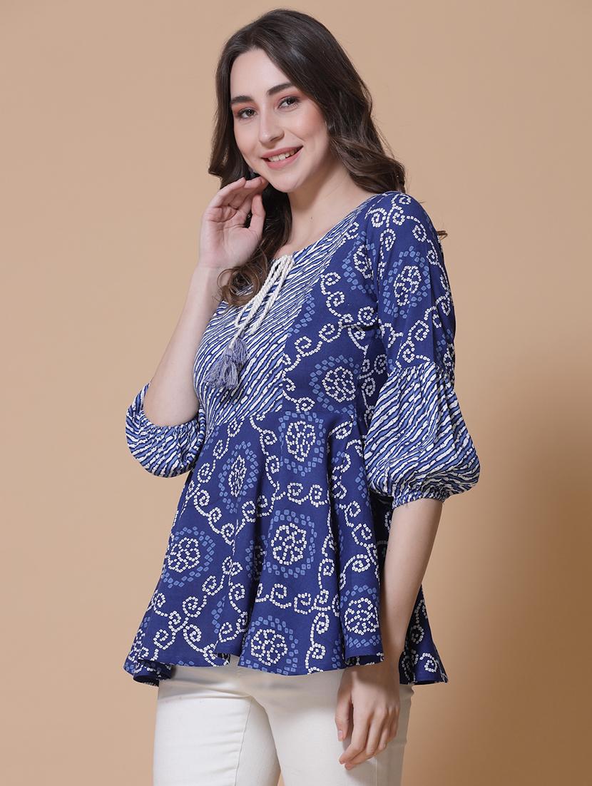 women printed three quarter sleeve flared kurti - 22036999 - Standard Image - 2