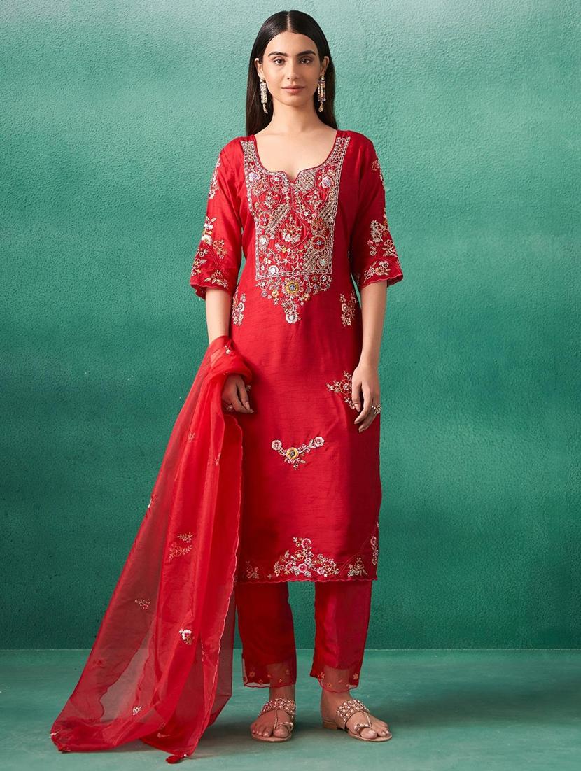 women embroidered kurta and pant with dupatta - 22037005 - Standard Image - 2