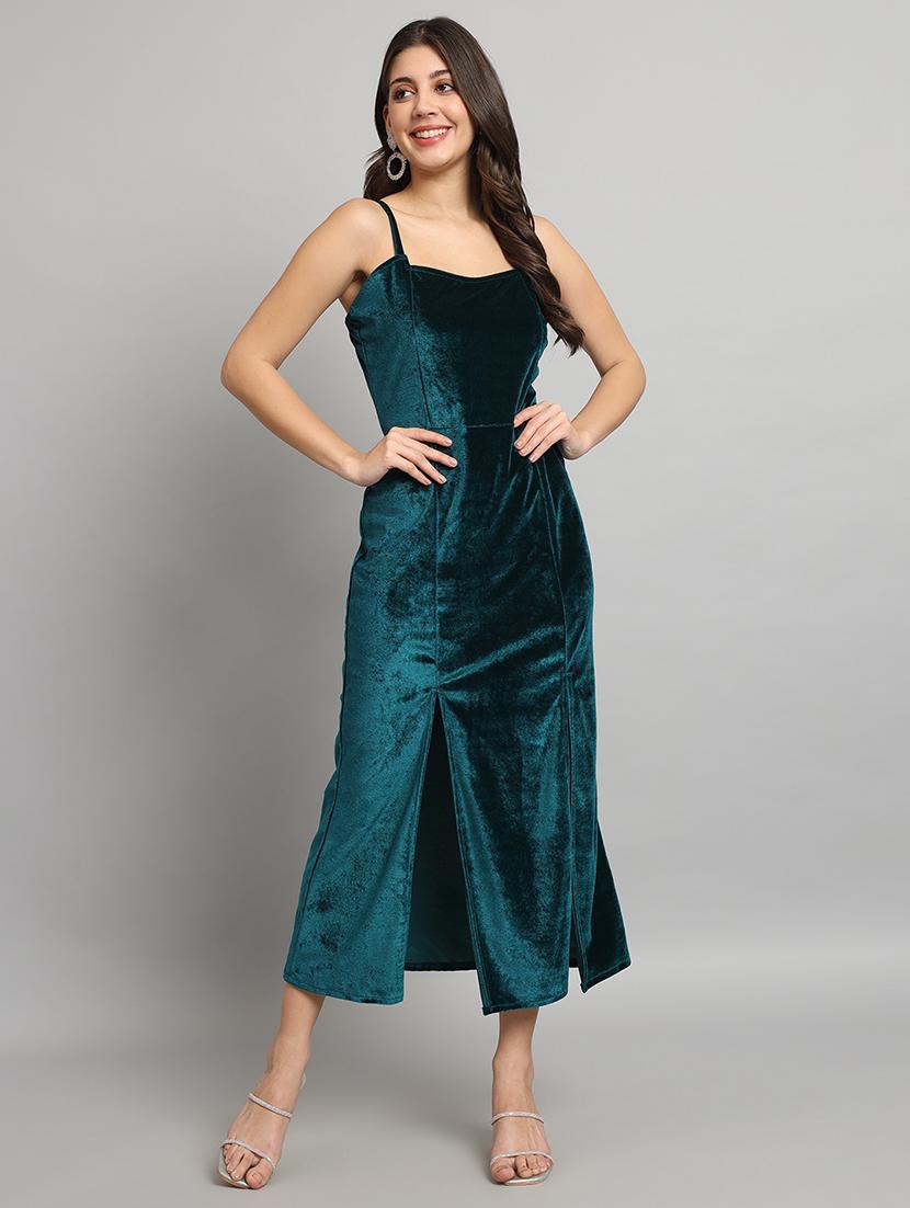 women solid shoulder strap velvet sheath dress - 22037053 - Standard Image - 2