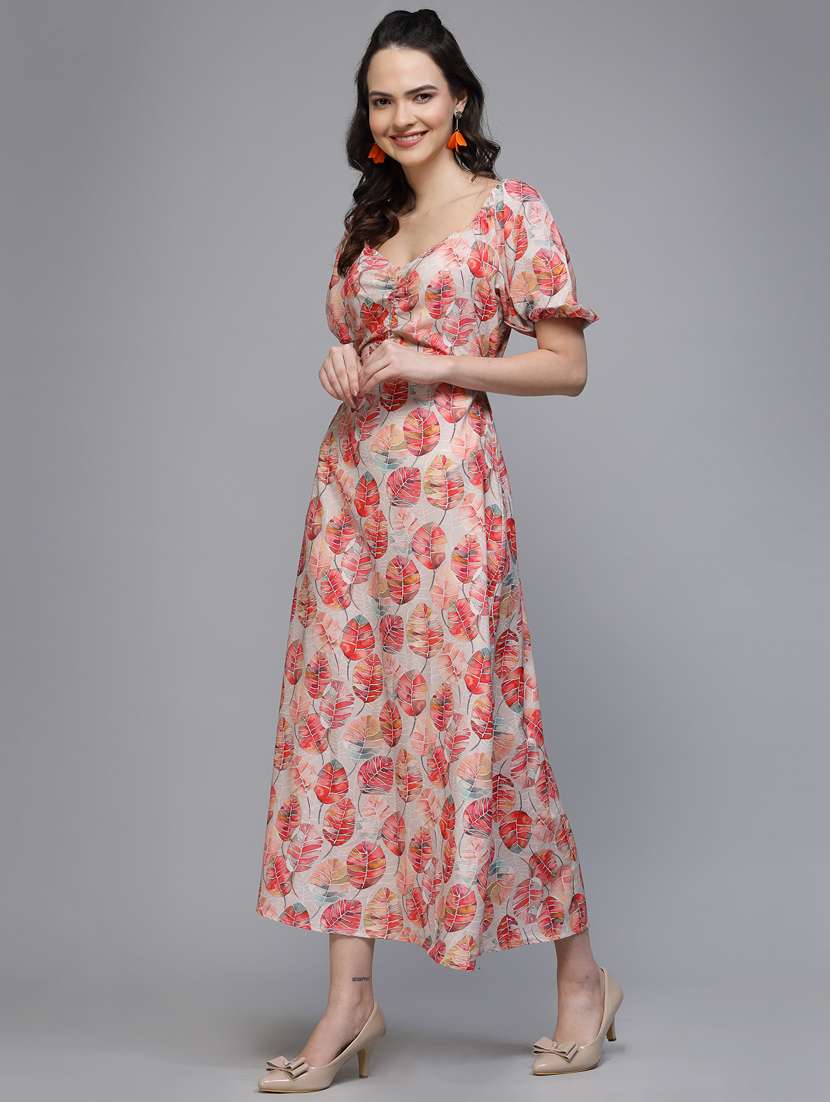 women floral print puff sleeve cut out a-line dress - 22037061 - Standard Image - 2
