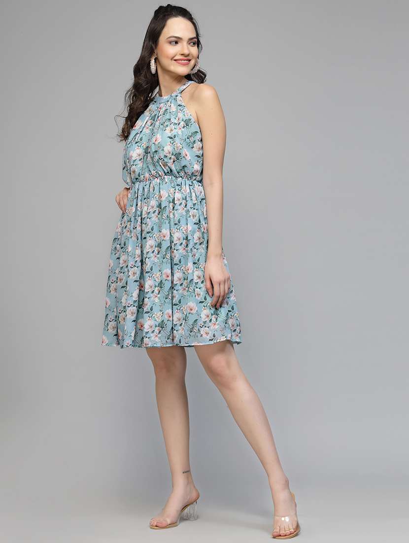 women floral print halter neck fit & flare dress - 22037063 - Standard Image - 2