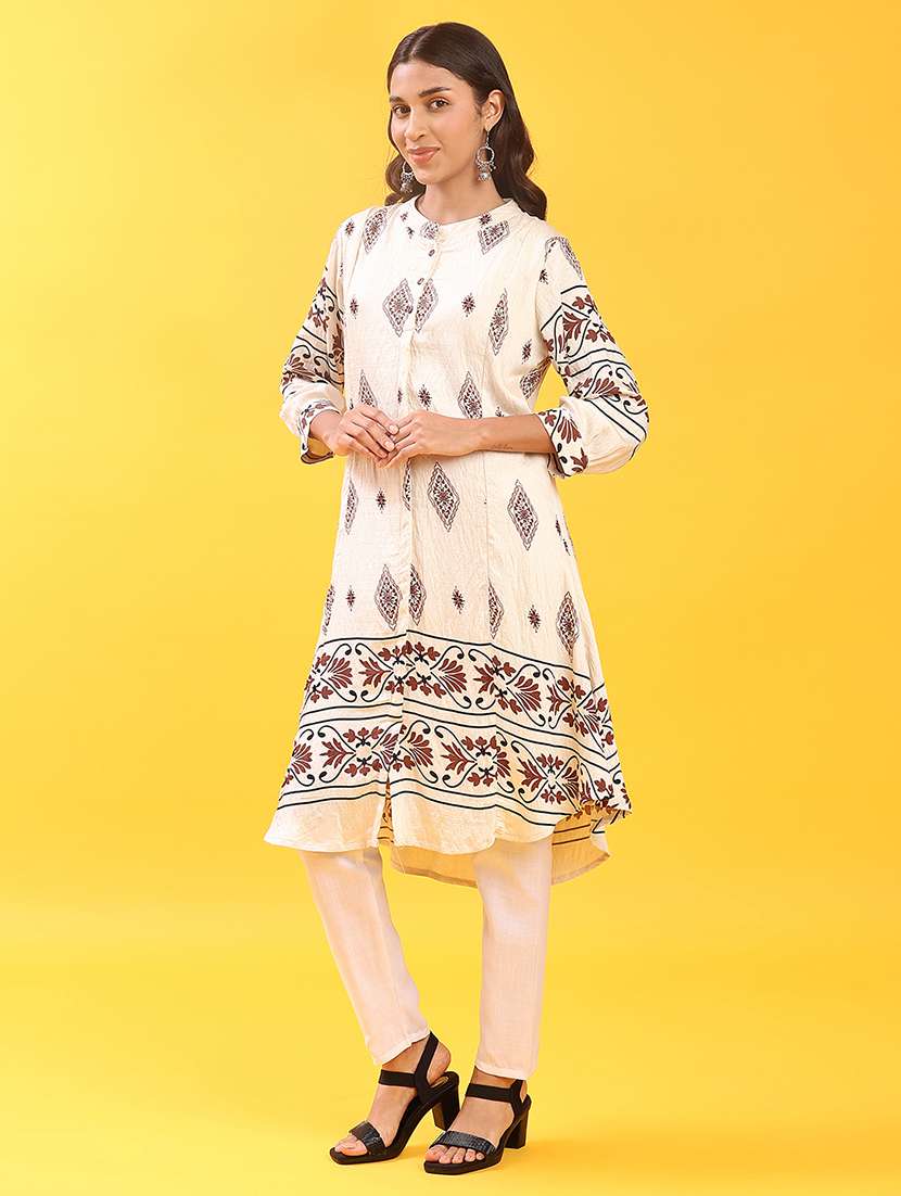 women printed mandarin neck a-line kurta - 22037419 -  Standard Image - 2